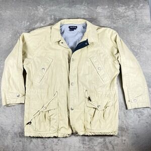 Nautica Y2K Jacket Mens Large Ivory Full Zip Hunting Chore Coat